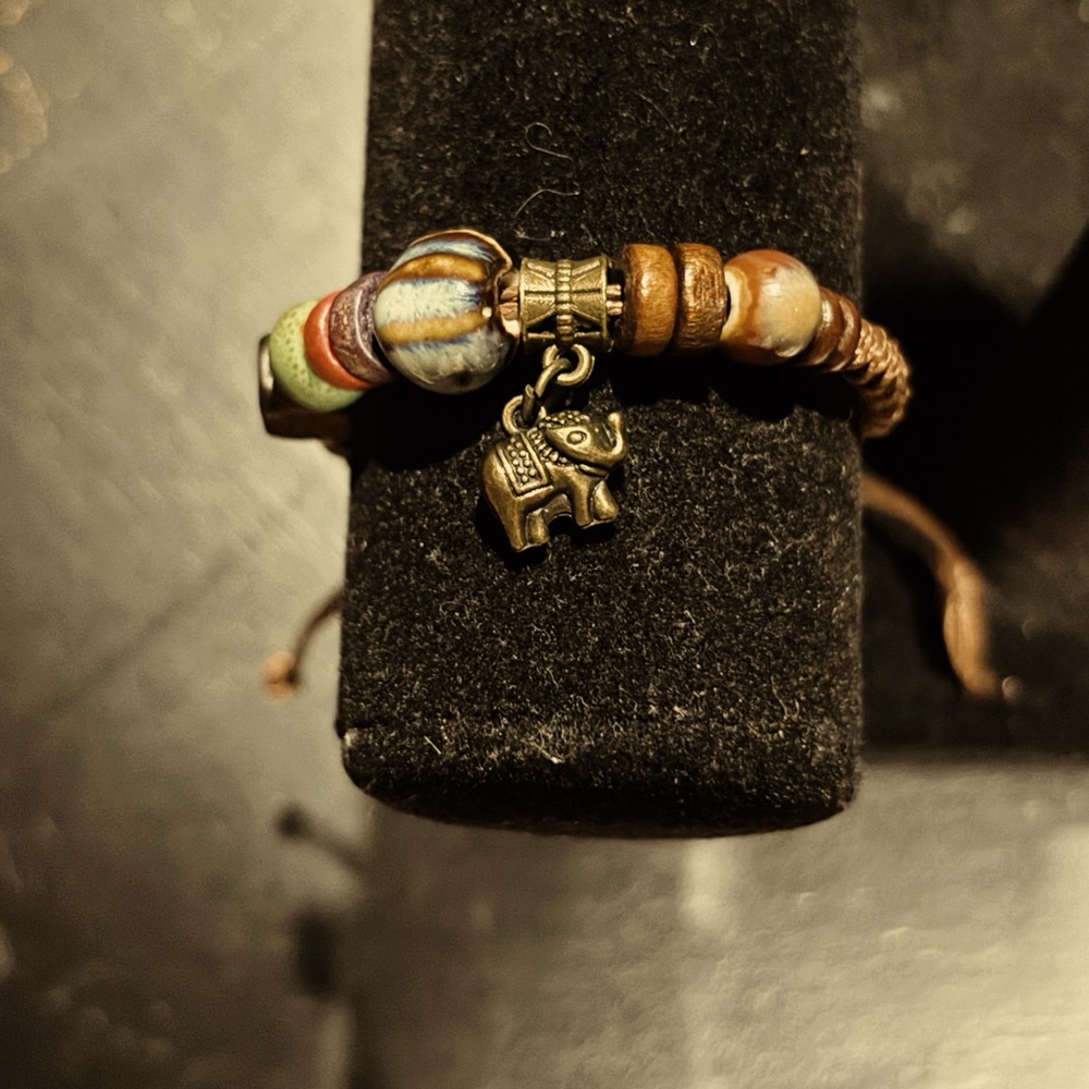 Boho Beaded Bracelet with Elephant Charm - Multicolor